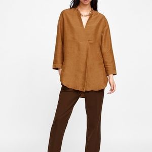 Zara women Camel Linen Blouse size XS